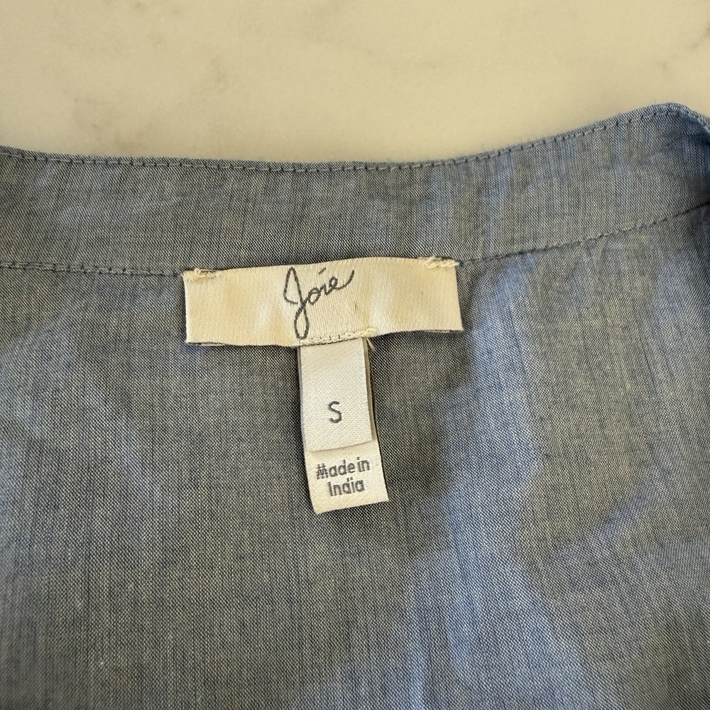 Joie Akari Ruffle Chambray Cold Shoulder Button Up Blouse Western Womens S Boho - Picture 5 of 9